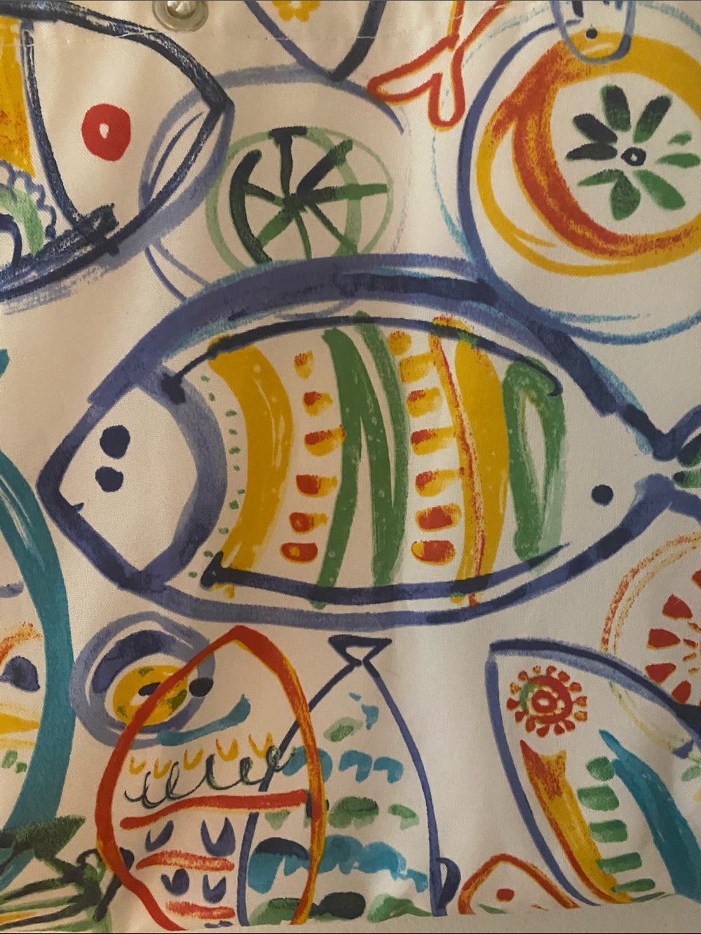 Colorful Fish-Print Canvas Tote Bag with Rope Handles - Picture 2 of 4